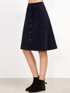 Romwe Navy Single Breasted A-line Skirt