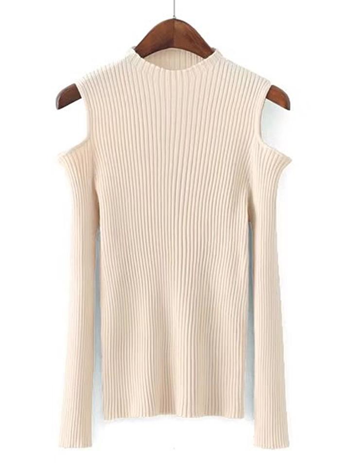 Romwe Open Shoulder Ribbed Knitwear