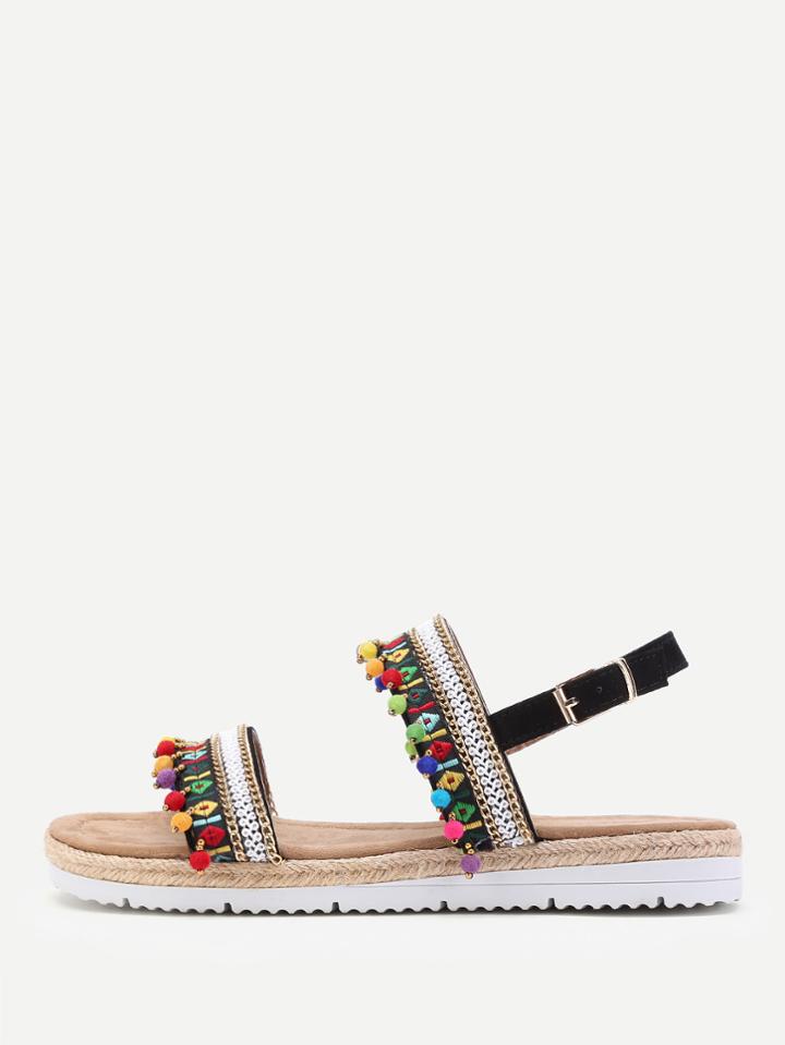 Romwe Pom Pom Decorated Strappy Sandals