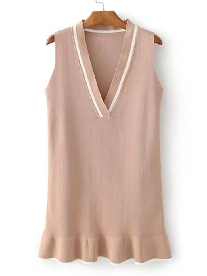 Romwe Ruffle Hem Knit Tank Dress