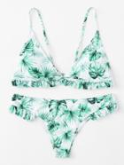 Romwe Jungle Print Ruffle Detail Bikini Set