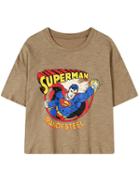 Romwe Superman Print Khaki T-shirt
