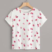 Romwe Strawberry Print Top