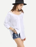 Romwe Cold Shoulder Buttoned Front Blouse