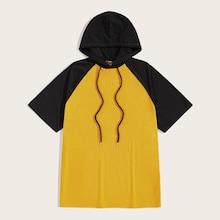 Romwe Guys Contrast Raglan Sleeve Hooded Tee