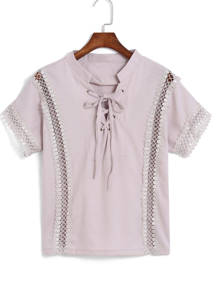 Romwe Contrast Lace Hollow Blouse