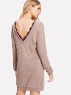 Romwe Contrast Eyelash Lace Open Back Knit Dress