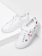 Romwe Embroidery Detail Pu Sneakers With Rhinestone