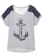 Romwe Anchors Print Dip Hem Grey T-shirt