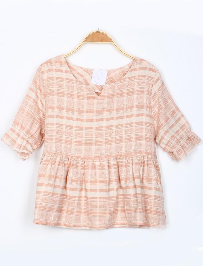 Romwe V Cut Plaid Orange Top