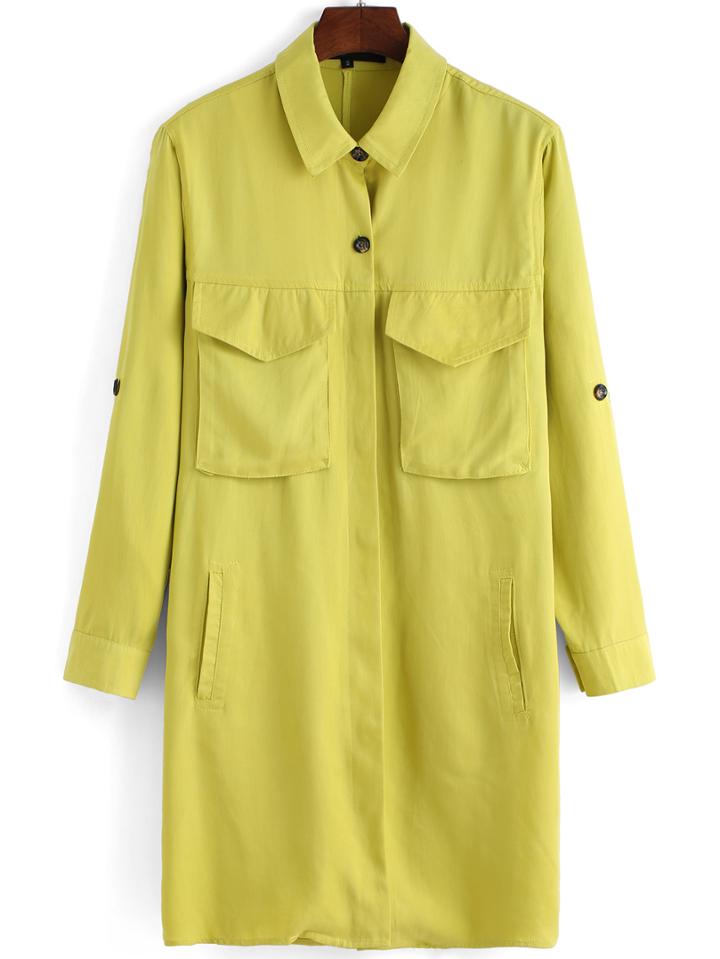 Romwe Lapel Pockets Buttons Long Blouse
