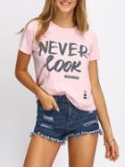 Romwe Slogan Print Cutout T-shirt