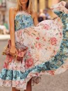 Romwe Pink Halter Hollow Floral Midi Dress