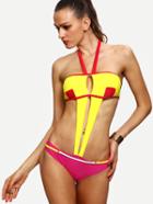 Romwe Color Block Cutout Monokini