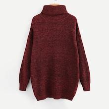 Romwe Turtle Neck Marled Knit Longline Jumper