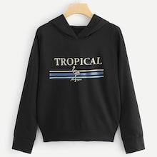 Romwe Stripe And Letter Print Hoodie