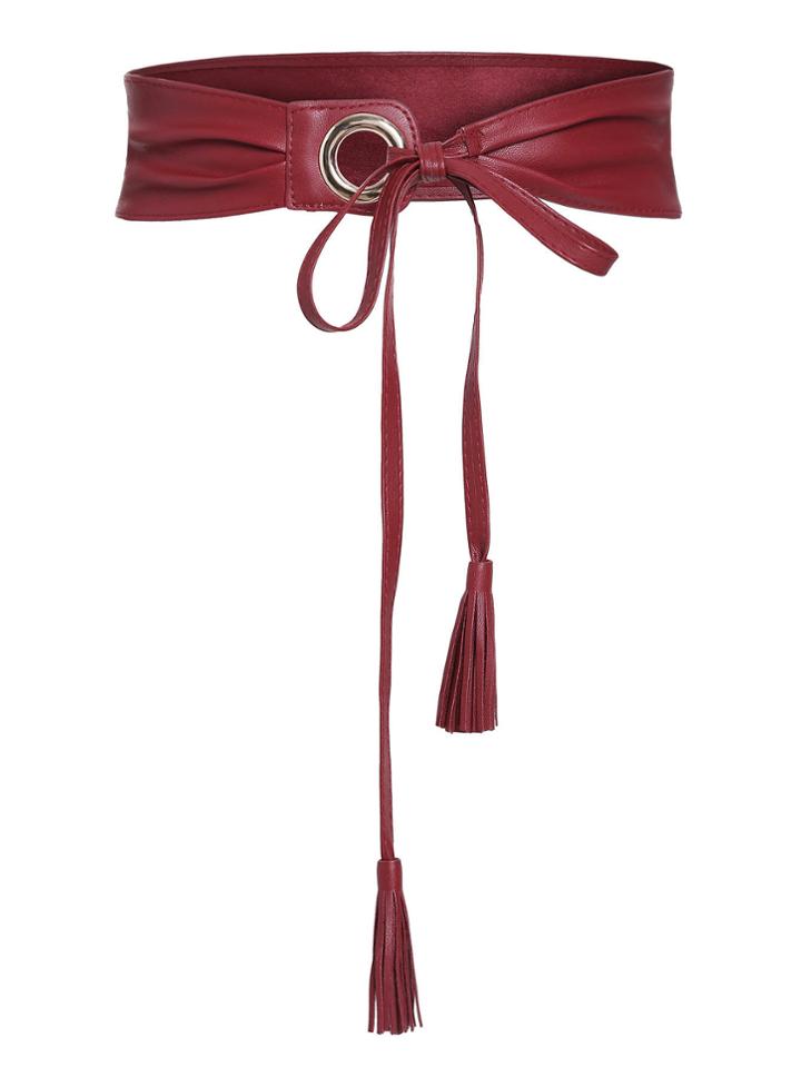 Romwe Red Eyelet Tassel Tie Faux Leather Waist Belt