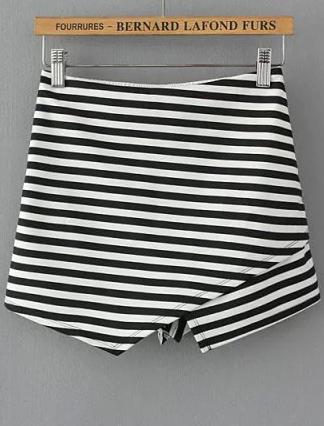 Romwe Black White Elastic Waist Striped Shorts