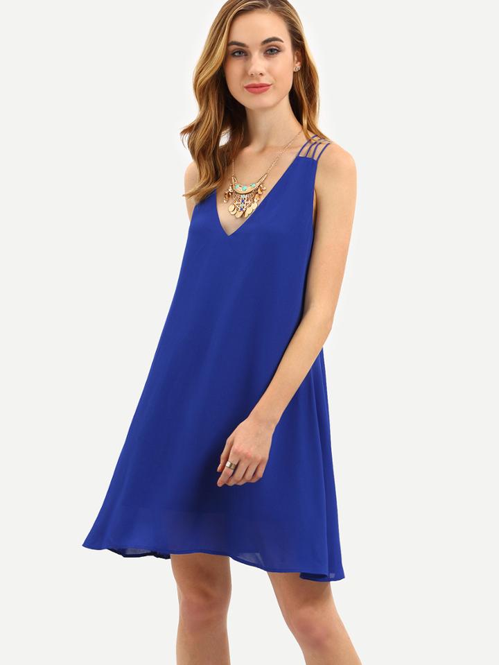 Romwe Royal Blue Crisscross Sleeveless Dress