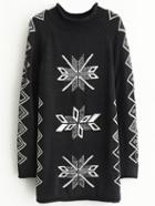 Romwe Black Geometric Pattern Raglan Sleeve Long Sweater