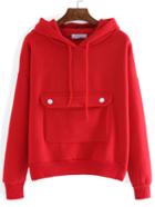Romwe Hooded Drawstring Pocket Red Sweatshirt