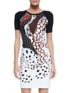 Romwe Multicolor Round Neck Short Sleeve Leopard Print Dress