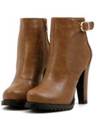 Romwe Brown Platform Buckle Strap Rugged High Heeled Boots
