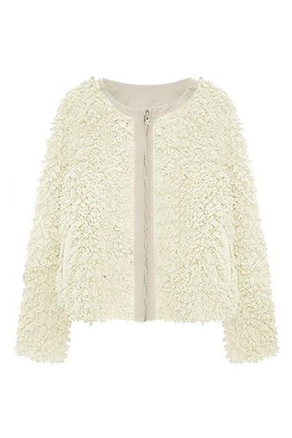 Romwe Zippered Faux Woolen Coat