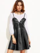 Romwe Open Back Top With Faux Leather A-line Cami Dress
