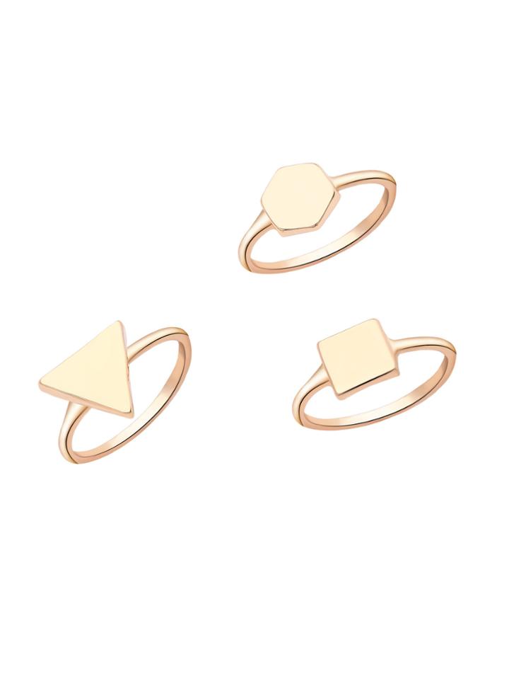 Romwe Gold Minimalism Geo Ring Set