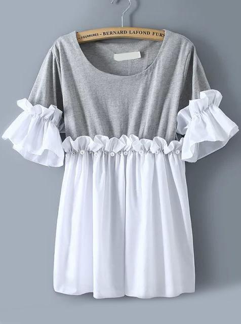 Romwe Color-block With Pearl Ruffle Dress