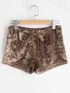 Romwe Side Zip Lace Up Crushed Velvet Shorts