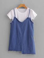 Romwe Raw Edge Denim Dress With Tee