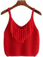 Romwe Spaghetti Strap Tassel Sweater Cami Top