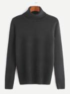 Romwe Black Turtleneck Ribbed Trim Sweater