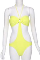 Romwe Fluorescent Yellow Halter Swimwear