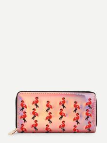 Romwe Embroidered Flamingo Overlay Wallet