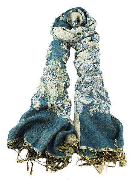 Romwe Tassel Floral Print Green Scarf