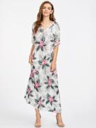 Romwe Tassel Sleeve Tropical Print Dress