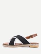 Romwe Contrast Trim Criss Cross Denim Flat Sandals