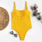 Romwe Button Up One Piece Swimsuit