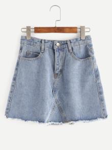 Romwe Light Wash Raw Hem Denim Skirt