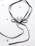 Romwe Black Rhinestone Flower Shaped Bow Tie Choker