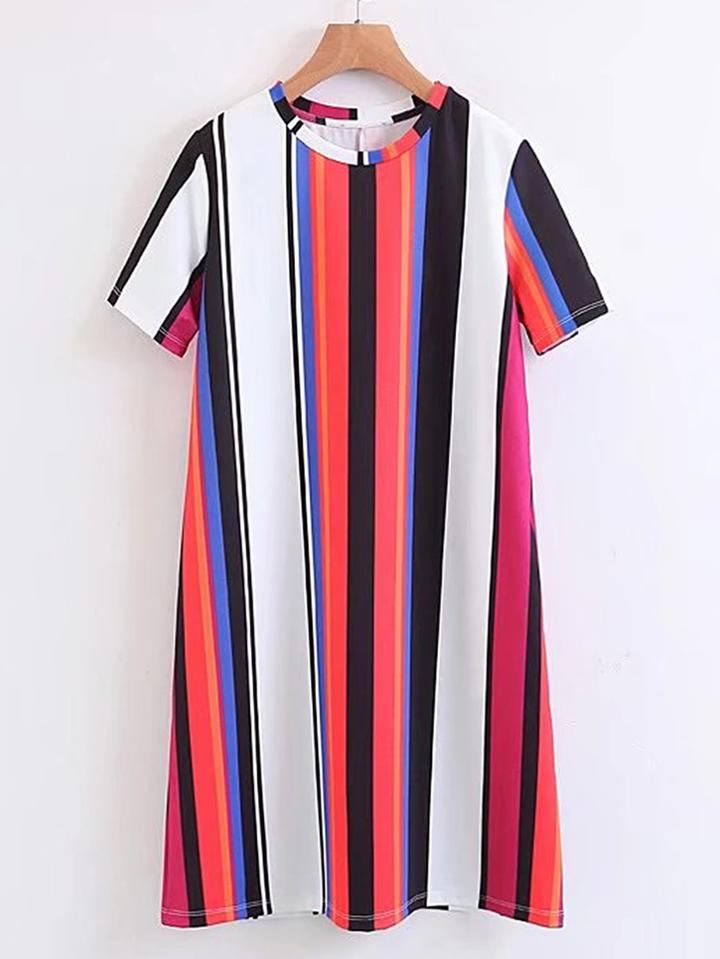 Romwe Vertical Striped Tunic Dress
