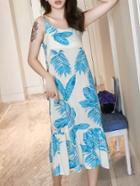 Romwe Tropical Print Ruffle Hem Dress