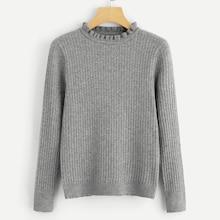 Romwe Frill Neck Marled Knit Sweater