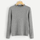 Romwe Frill Neck Marled Knit Sweater