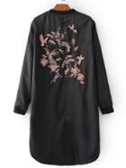 Romwe Black Embroidered Back Slit Side Jacket
