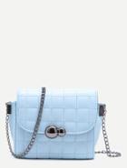 Romwe Blue Pebbled Pu Quilted Flap Chain Bag