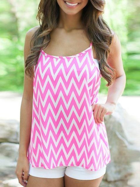 Romwe Spaghetti Strap Zigzag Red Cami Top